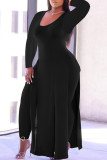 Grey Fashion Casual Solid Slit O Neck Plus Size Two Pieces