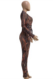 Multicolor Fashion Sexy Print Bandage O Neck Skinny Jumpsuits