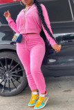 Pink Fashion Casual Solid Patchwork Hooded Collar Long Sleeve Two Pieces