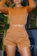 Brown Sexy Solid Backless O Neck Long Sleeve Two Pieces
