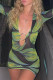 Green Fashion Sexy Print Hollowed Out V Neck Wrapped Skirt Dresses