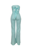 Green Sexy Casual Solid Bandage Backless Strapless Skinny Jumpsuits