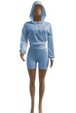 White Fashion Sportswear Solid Patchwork Hooded Collar Long Sleeve Two Pieces