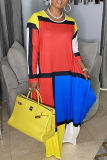 Red Casual Print Patchwork O Neck Irregular Dress Dresses