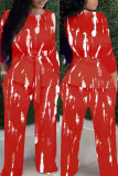 Red Fashion Casual Print Basic O Neck Long Sleeve Two Pieces