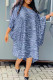 Blue Casual Print Patchwork Oblique Collar Lantern Dress Dresses