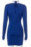 Blue Sexy Solid Hollowed Out Halter Pencil Skirt Dresses