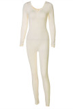 Apricot Casual Sportswear Solid Basic V Neck Skinny Jumpsuits