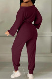 Red Casual Patchwork Oblique Collar Long Sleeve Two Pieces