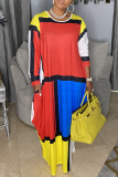 Red Casual Print Patchwork O Neck Irregular Dress Dresses