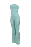 Green Sexy Casual Solid Bandage Backless Strapless Skinny Jumpsuits