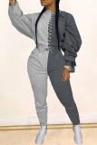 Dark Gray Casual Solid Patchwork Frenulum V Neck Long Sleeve Two Pieces