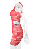Red Sexy Casual Print Hollowed Out O Neck Sleeveless Dress