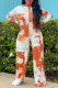 Orange Casual Patchwork Tie-dye Off the Shoulder Straight Jumpsuits