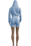 White Fashion Sportswear Solid Patchwork Hooded Collar Long Sleeve Two Pieces