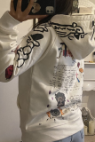White Casual Print Patchwork Hooded Collar Long Sleeve Two Pieces