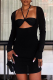Black Sexy Solid Hollowed Out Halter Pencil Skirt Dresses