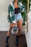Red Casual Plaid Patchwork Turndown Collar Tops