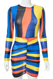 Colour Sexy Print Patchwork O Neck Pencil Skirt Dresses