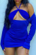 Blue Sexy Solid Hollowed Out Halter Pencil Skirt Dresses