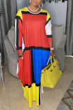 Red Casual Print Patchwork O Neck Irregular Dress Dresses