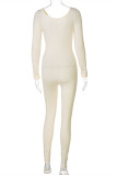 Apricot Casual Sportswear Solid Basic V Neck Skinny Jumpsuits