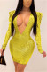 Yellow Fashion Sexy Regular Sleeve Long Sleeve V Neck A Line Mini Solid Dresses