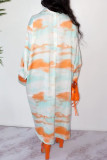 White Yellow Casual Print Patchwork Buckle Turndown Collar Shirt Dress Dresses