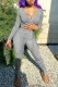 Grey Fashion Casual Solid Slit Fold V Neck Long Sleeve Two Pieces