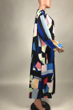 Black Casual Print Patchwork Turndown Collar Straight Dresses