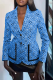 Blue Casual Print Patchwork Turndown Collar Outerwear