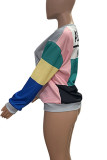 Grey Casual Street Print Patchwork O Neck Tops