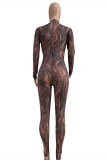 Multicolor Fashion Sexy Print Bandage O Neck Skinny Jumpsuits