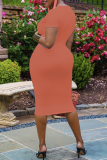 Red Sexy Solid Patchwork U Neck Pencil Skirt Dresses