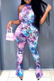 Pink Fashion Sexy Butterfly Print Backless Halter Skinny Jumpsuits