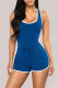 Blue Casual Sportswear Solid Basic U Neck Skinny Romper
