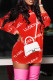 Red Fashion Casual Letter Print Basic O Neck Long Sleeve Dresses