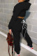 Black Casual Solid Patchwork Frenulum Hooded Collar Long Sleeve Two Pieces
