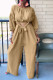Khaki Fashion Casual Solid Patchwork O Neck Long Sleeve Two Pieces