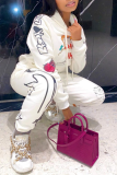 White Casual Print Patchwork Hooded Collar Long Sleeve Two Pieces