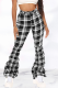 Black And White Sexy Plaid Patchwork Boot Cut Mid Waist Speaker Full Print Bottoms