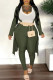 Army Green Fashion Casual Solid Patchwork V Neck Long Sleeve Three Pieces