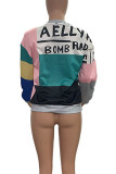 Grey Casual Street Print Patchwork O Neck Tops