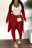 Red Fashion Casual Solid Patchwork V Neck Long Sleeve Three Pieces