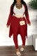 Red Fashion Casual Solid Patchwork V Neck Long Sleeve Three Pieces