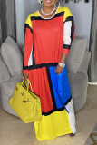 Red Casual Print Patchwork O Neck Irregular Dress Dresses