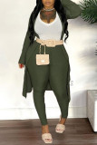 Red Fashion Casual Solid Patchwork V Neck Long Sleeve Three Pieces