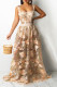 Apricot Sexy Print Embroidered Patchwork Spaghetti Strap Sleeveless Two Pieces