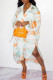 White Yellow Casual Print Patchwork Buckle Turndown Collar Shirt Dress Dresses