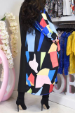 Black Casual Print Patchwork Turndown Collar Straight Dresses
